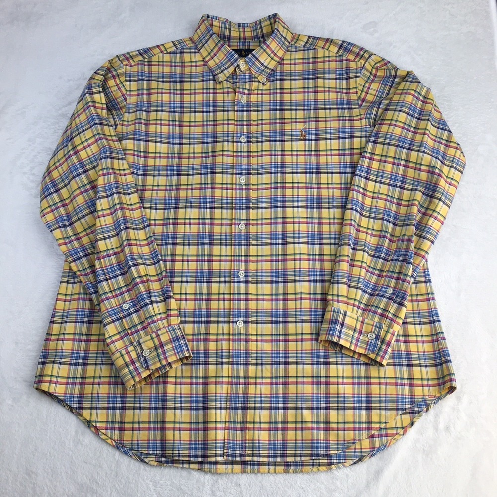Ralph Lauren Shirt Mens XL Yellow Plaid Classic Fit Embroidered Long Sleeves - Picture 6 of 10